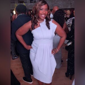 Memoriesea Women's Elegant One Shoulder Pleated Detail Bodycon Party Midi Dress